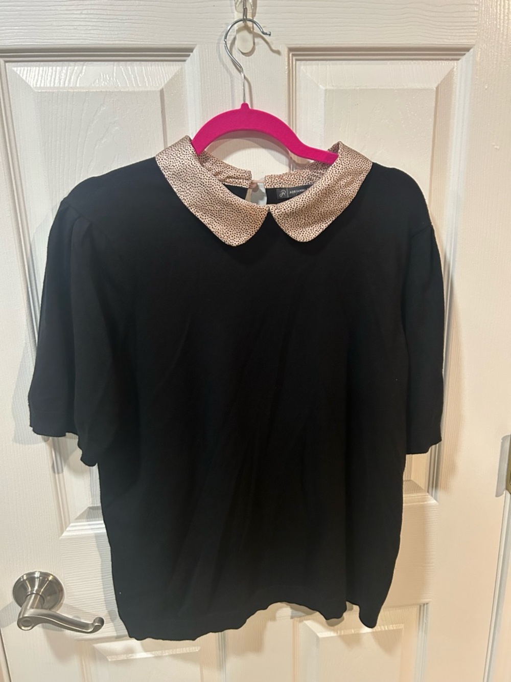 Adrianna Papell Black Top with Metallic Dot Peter Pan Collar